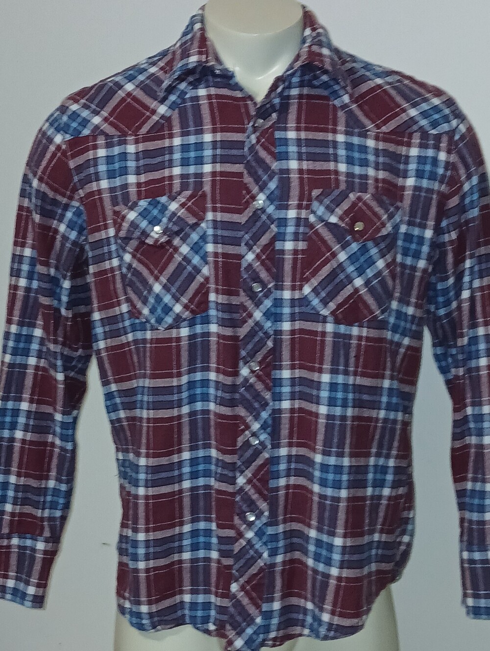 Wrangler Wrancher Mens Western Snap Long Sleeve Flannel Plaid Shirt Size L